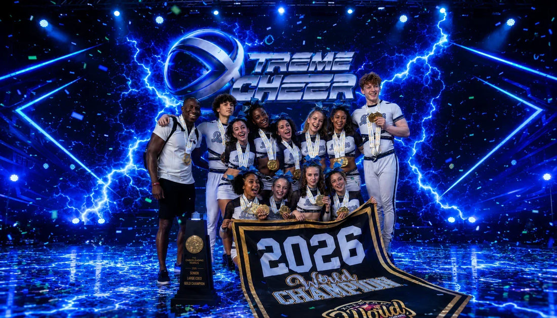 Xtreme Cheer Atomic-X celebrating their All Star Worlds championship win with Centerstage X cheer music by Limelight Music Productions