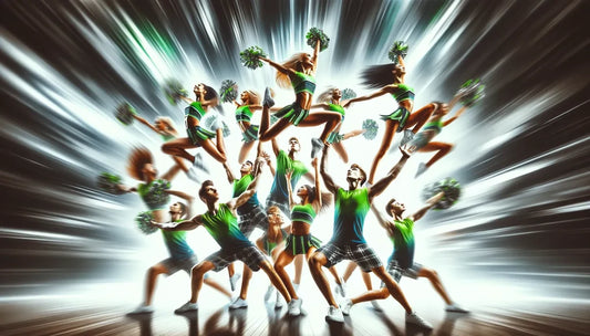 Youth cheer team performing a routine to custom cheer music