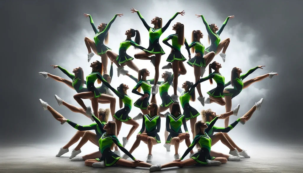 Cheer athletes learning a routine at a tryout clinic