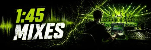 1:45 cheer music mixes by Limelight Music Productions featuring a music producer, neon audio effects, and a high-energy cheer performance