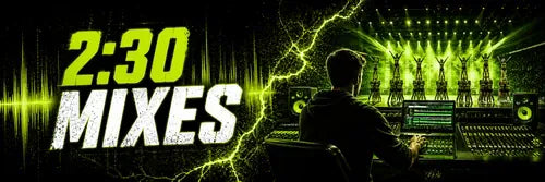 2:30 cheer music mixes from Limelight Music Productions with custom audio production, neon green energy, and a cheer team routine